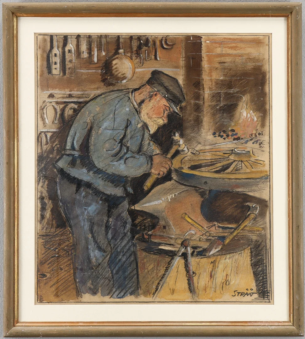 HJALMAR STRÅÅT. BLANDTEKNIK, signerad. — Paintings — Karlstad Hammarö Auktionsverk
