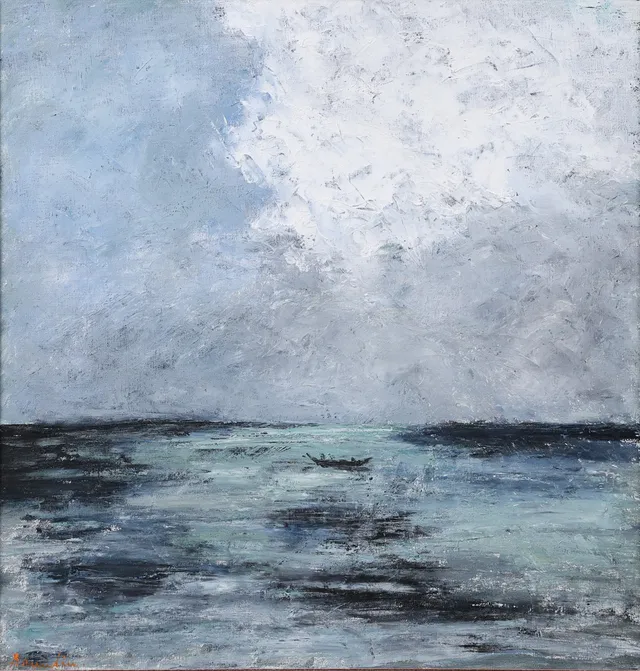HANNA BRUNDIN (1914-2000). FIskbåt till havs, olja på duk, signerad.