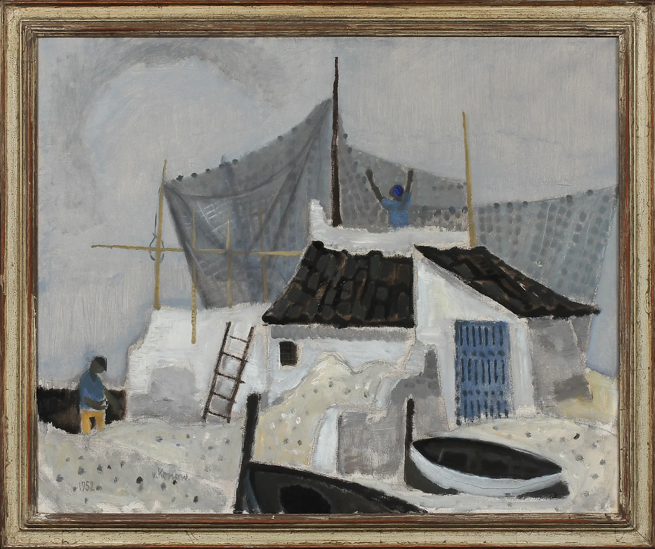 JÜRGEN VON KONOW. Fiskare hänger nät. Olja på duk, signerad och daterad 1952. — Paintings — Göteborgs Auktionsverk