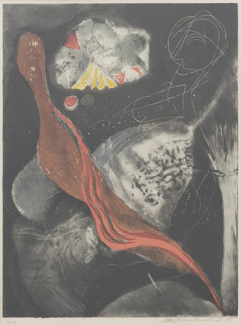 OLLE SVANLUND (1909-1996). Komposition, färglitografi, signerad och daterad -85. — Engravings & Prints — Garpenhus Auktioner