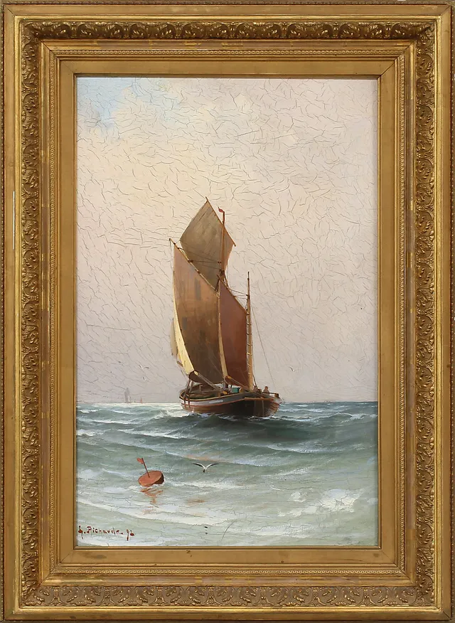 LUDVIG RICHARDE. Fartygsmotiv, olja på duk, signerad och daterad -92.