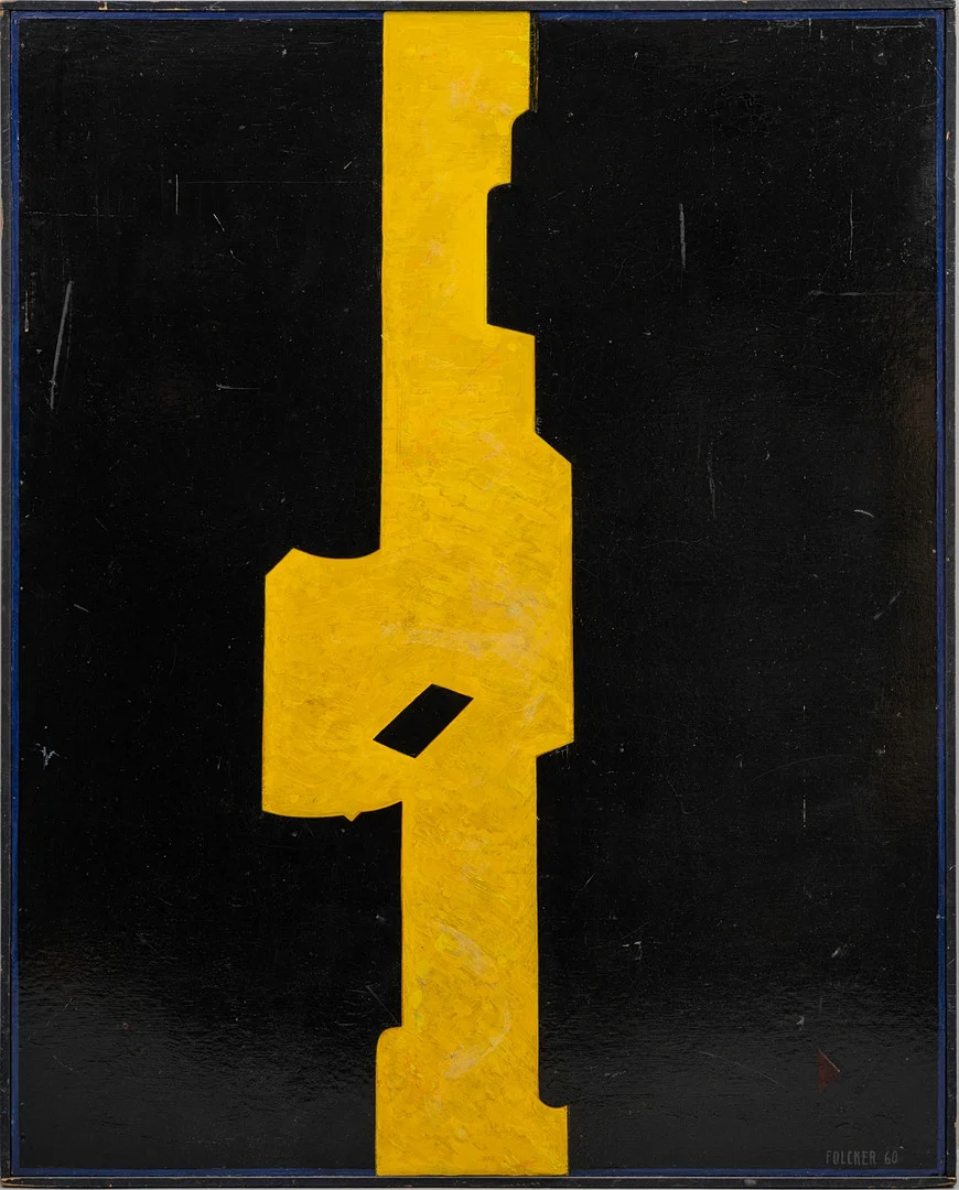 GÖRAN FOLCKER. Abstrakt komposition "Vaxholm" daterad och signerad 1960. — Paintings — Auktionshuset Kolonn