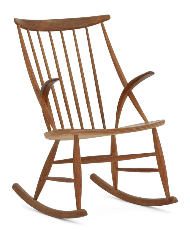 Rocking chair with frame of oak. Model 3. Designed 1958. Manufactured by N. Eilersen.