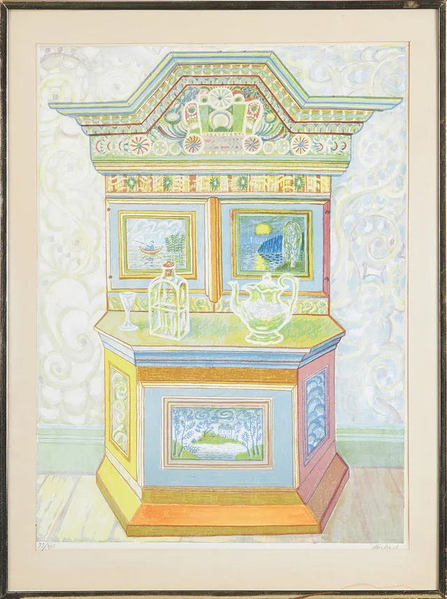 MÅRTEN ANDERSSON. Interiör, färglitografi, signerad Mårten A, numrerad 73/200.