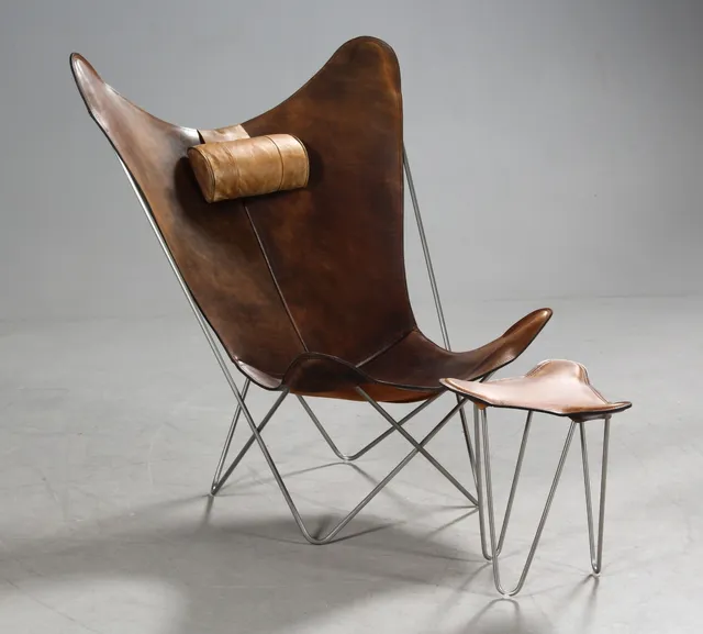 Dennis Marquart for OX. Lænestol, KS Chair, 'Flagermusstolen' samt skammel (2)