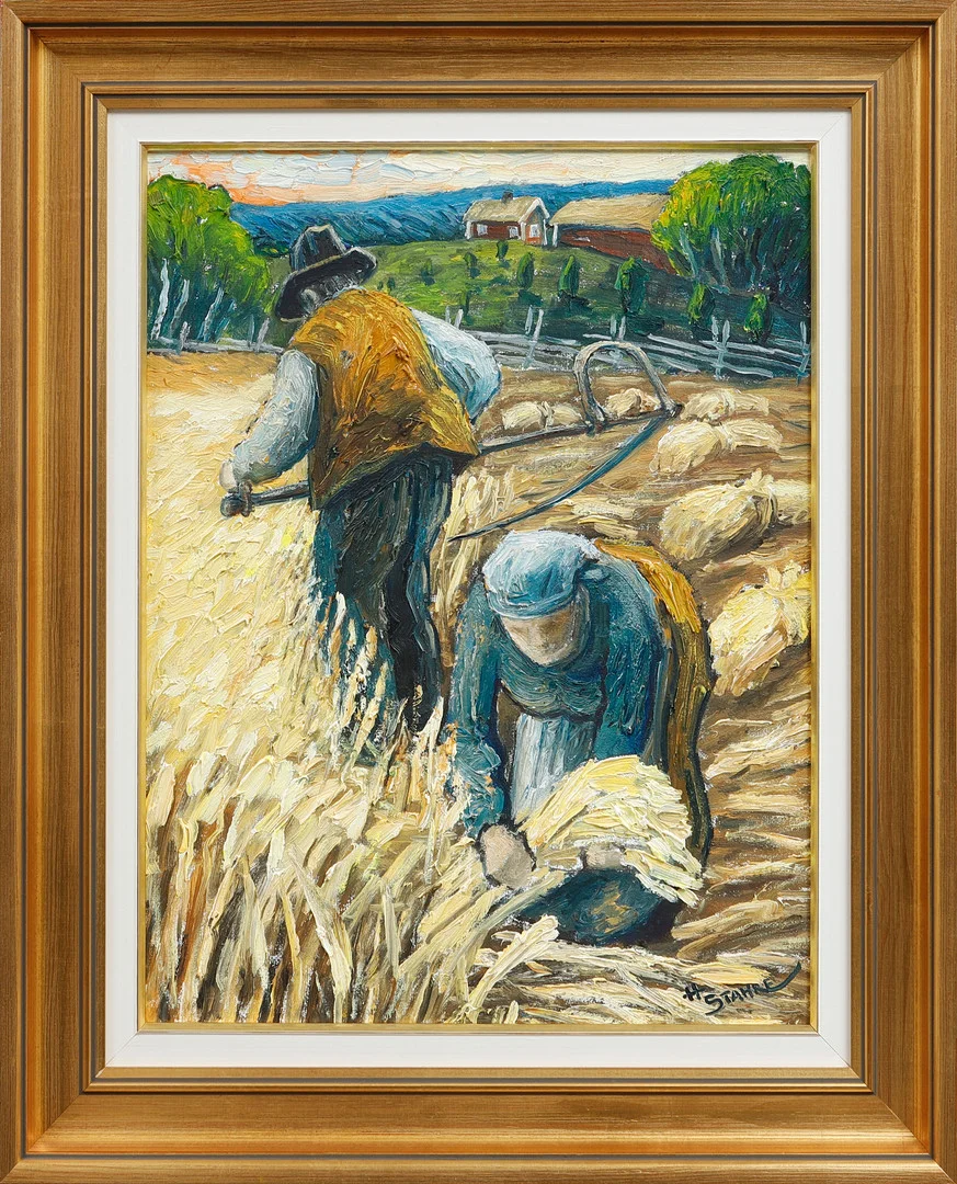 HÅKAN STAHRE. "Skördeparet", Olja på duk, signerad. — Paintings — Göteborgs Auktionsverk