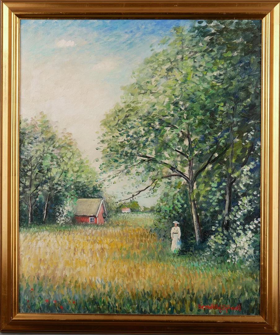 BERNDT OLOF SJÖWALL. "Motiv från Arontorp, Öland", olja på duk, signerad Berndt Olof Sjöwall. — Paintings — Auktionsfirma Kenneth Svensson i Kalmar