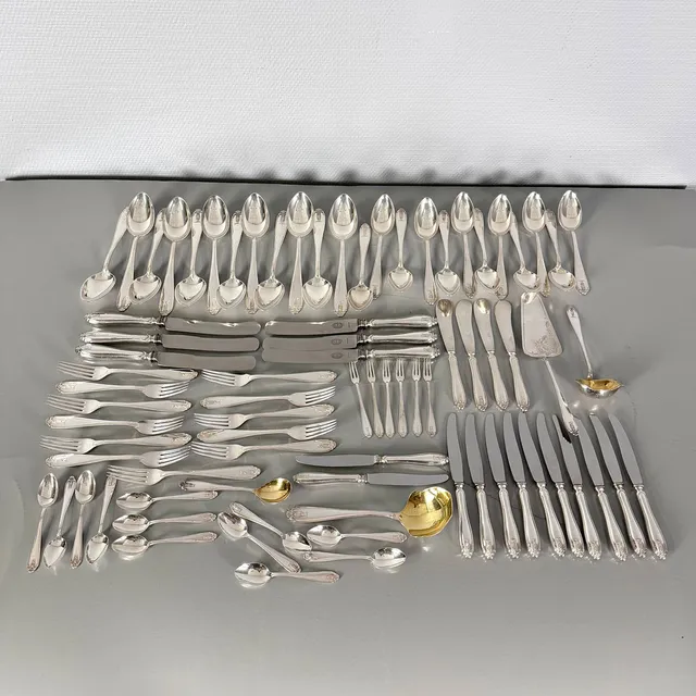JACOB ÄNGMAN (1876-1942). Bestickdelar, silver, 26 dlr, nysilver, 54 dlr, modell Vasa, GAB/ Guldsmedsaktiebolaget, formgiven 1921. Vikt silver exklusive knivar med rostfritt blad ca 301,5 gr.
