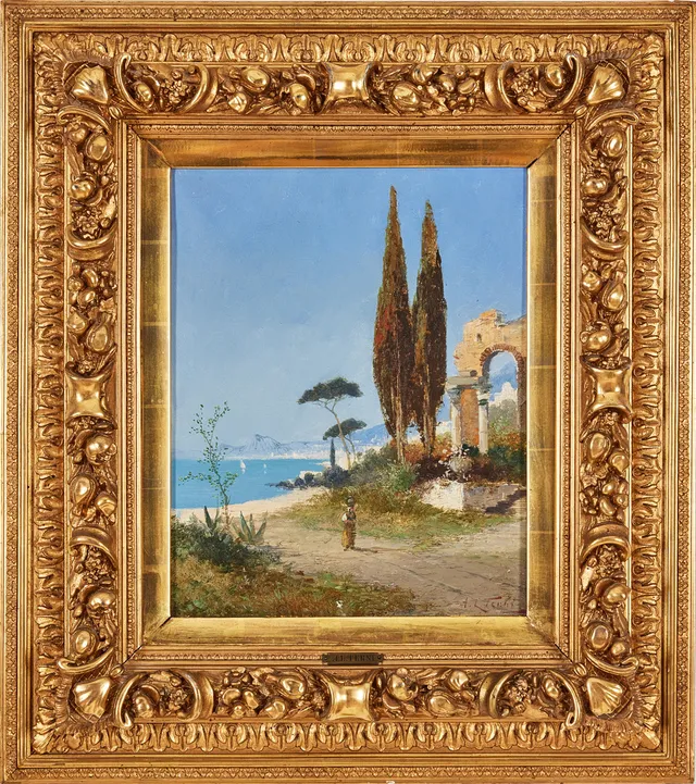 GEORG FISCHHOF (ÖSTERRIKE, 1859-1914). Motiv från Neapelbukten, signerad.