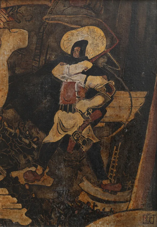 OSSIAN ELGSTRÖM. NORDISKT MOTIV, BLANDTEKNIK PÅ DUK, SIGNERAD OCH DATERAD 1936.