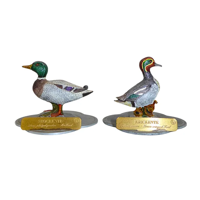 ZWEI VOGELFIGUREN NACH JOHN GOULD, HAEFELIN ZINNGUSS.