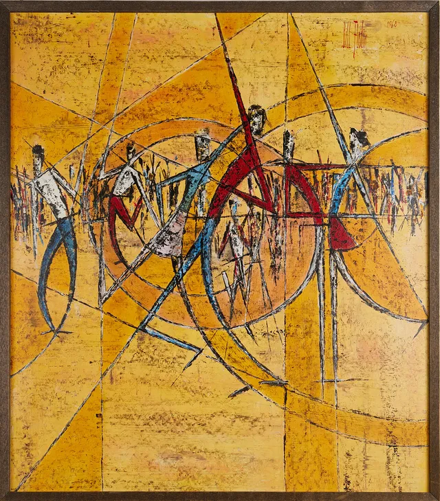 BILL FLODIN (1934-1976). "Dansande ungdom IV", olja på pannå, signerad och daterad Bill Flodin.