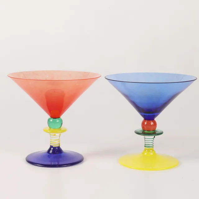 BERIT JOHANSSON. Dessertskålar, 2 stycken, "Harlequin", flerfärgat glas, Gense, signerade.