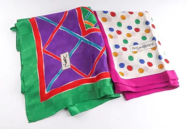 Yves Saint Laurent. A pair of dyed silk scarves (2)
