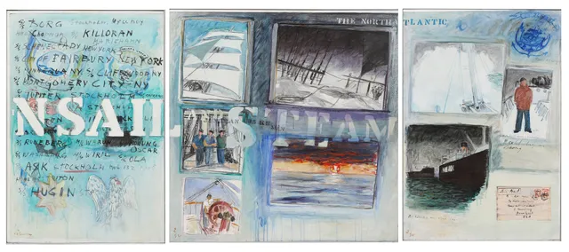 GÖSTA WERNER. "SAIL AND STEAM", TRIPTYK, signerad.