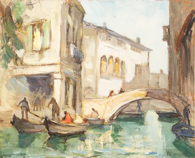 KNUT NORMAN. olja på pannå, motiv från Venedig, signerad.