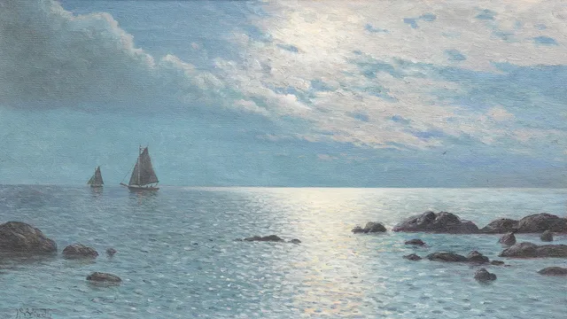 LEONARD WIEDH. Kustmotiv med segelbåtar. Olja på duk, signerad.