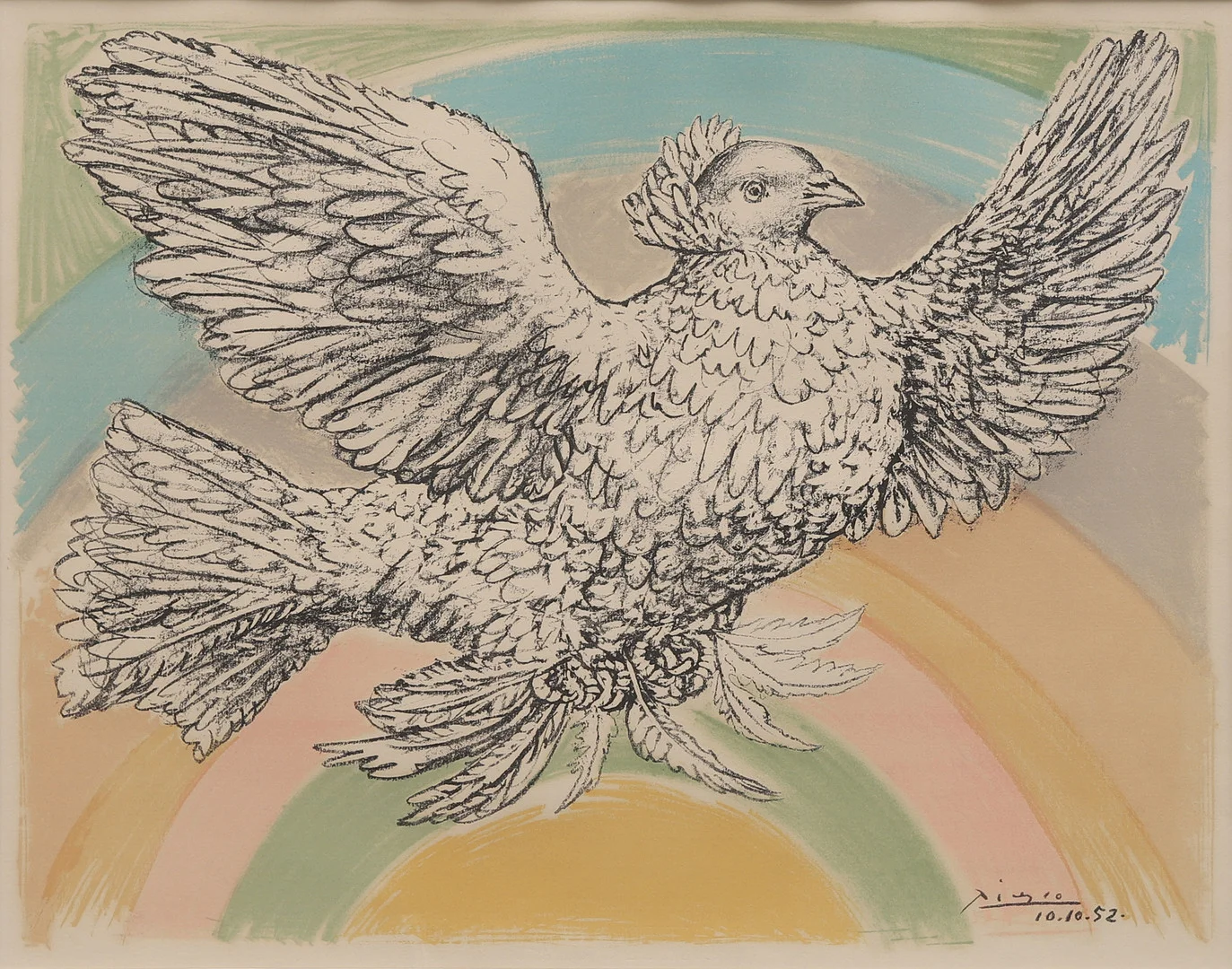 PABLO PICASSO. "Colombe volant (À l'arc-en-ciel)", litografi, signerad och daterad i trycket. — Engravings & Prints — Crafoord Auktioner Malmö