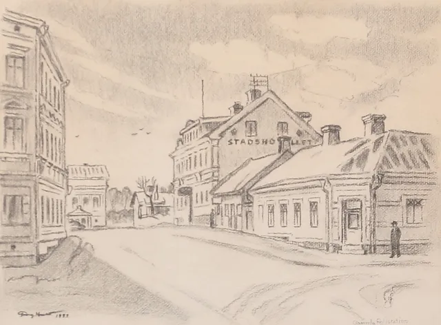 GEORG HULT. "Gamla polisstation", signerad, daterad.