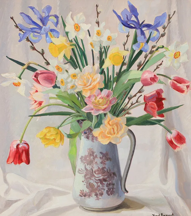 KARL RUNERT. Blomsterstilleben, olja på pannå, signerad.