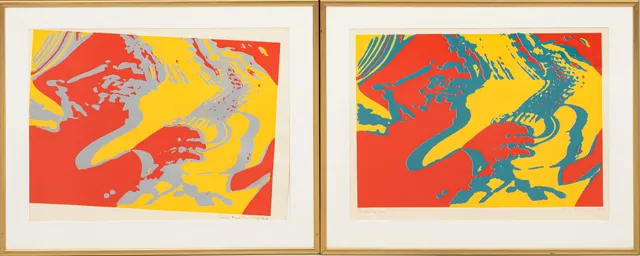 SVEN INGE HÖGLUND (1935-2006). Abstrakt Kopmposition, färglitiografier, 2 st, signerade, ett signerat Provtryck 1.