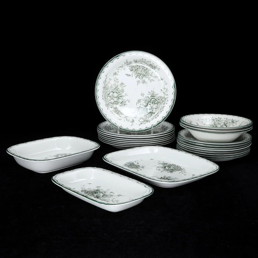SERVISDELAR, 22 st, "Grön Anna", Rörstrand. — Tableware — Växjö Auktionskammare