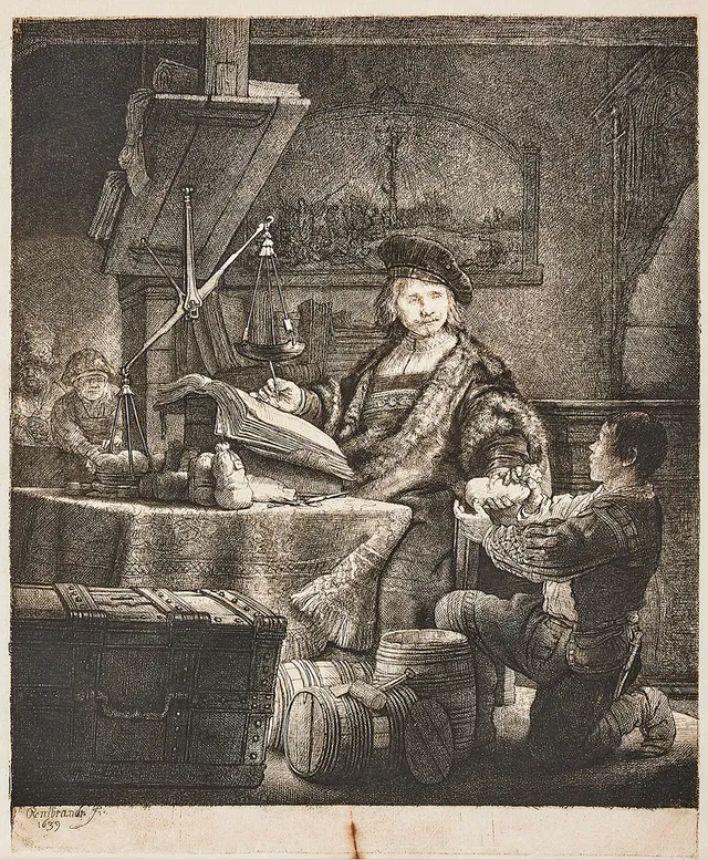 REMBRANDT HARMENSZ VAN RIJN. "Jan Uytenbogaert, The Gold Weigher".
