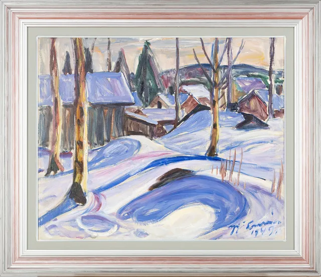 YRJÖ SAARINEN. Vårvinter, signerad samt daterad 1949, olja på duk.