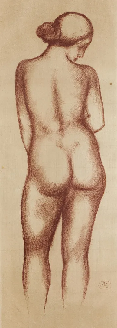 ARISTIDE MAILLOL. (Frankrike, 1861-1944). Modellstudie, stämpelsignerad, litografi.