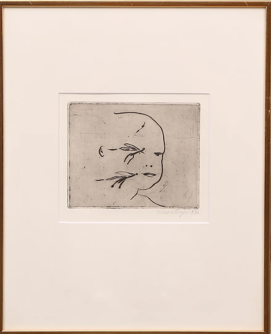 HANS WIGERT (1932-2015). etsning 5/30, signerad Hans Wigert, ansikte. — Engravings & Prints — Leiflers Auktionshus