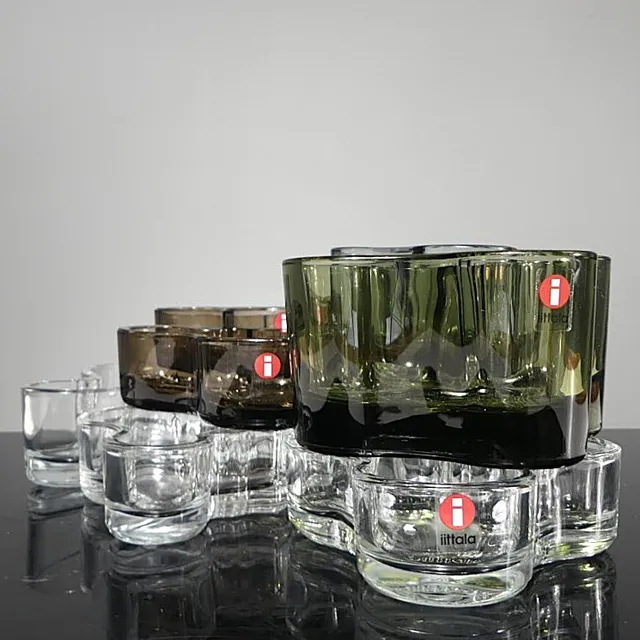 SKÅLAR & LJUSLYKTOR, åtta delar, "Savoy" Alvar Alto Iittala.