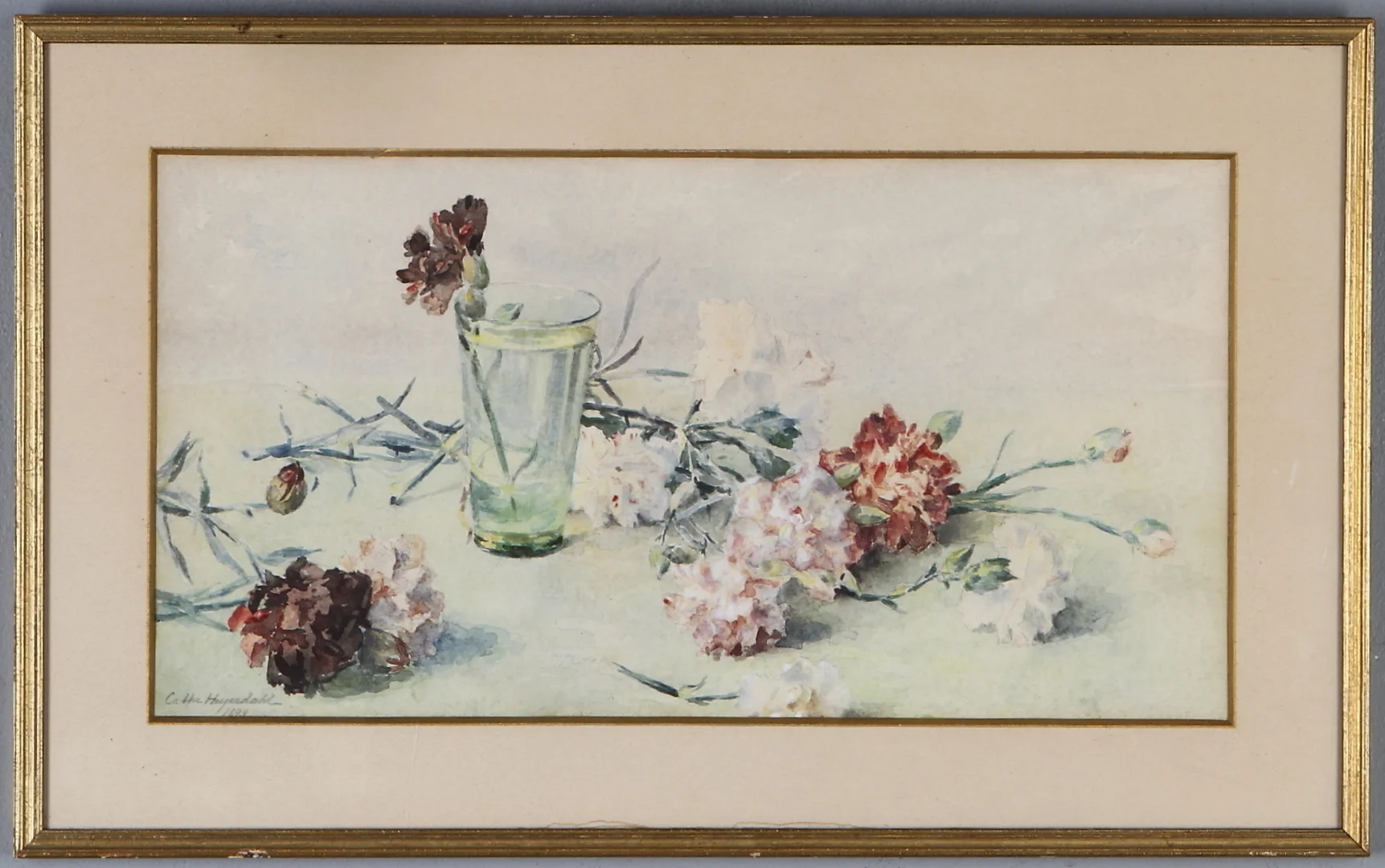 OKÄND KONSTNÄR. Blomsterstilleben, akvarell, signerad samt dat 1893. — Paintings — Auktionshuset Kolonn