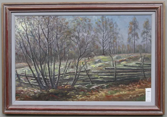 ROBERTH KARLSSON. Gärdsgård. Olja på pannå. Signerad Roberth och daterad 1976.