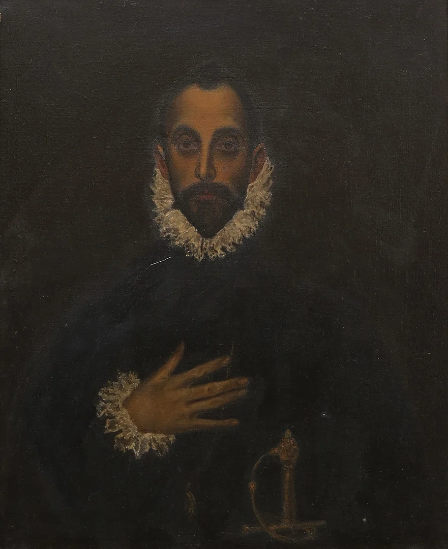 AFTER DOMÉNIKOS THEOTOKÓPOULOS EL GRECO. Gentleman with his hand on his chest. — Paintings — Balclis