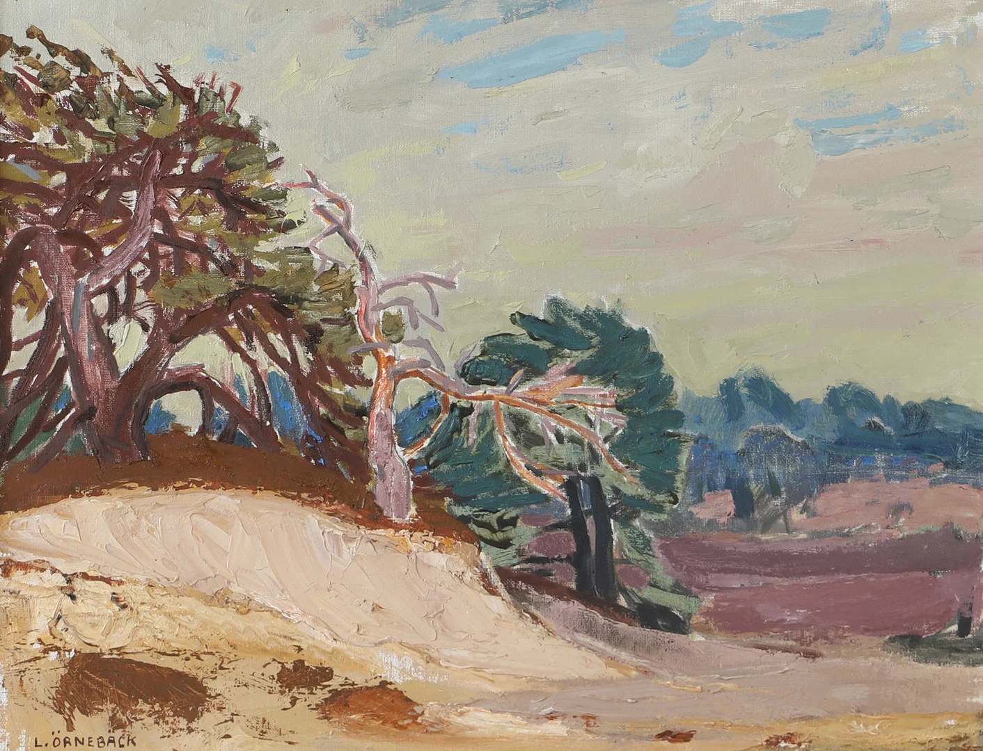 LENNART ÖRNEBÄCK. Landskap, olja på duk, signerad L. Örnebäck. — Paintings — Helsingborgs Auktionskammare