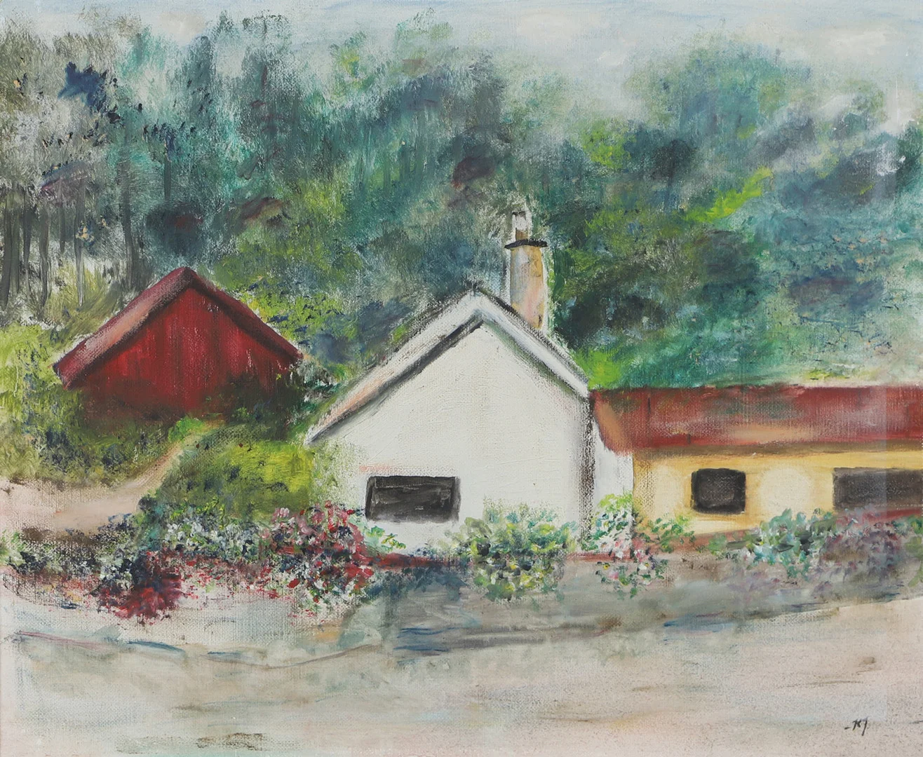 KERSTIN JÖNSSON. Motiv från Sundvik, olja på duk, signerad K.J. — Paintings — Helsingborgs Auktionskammare