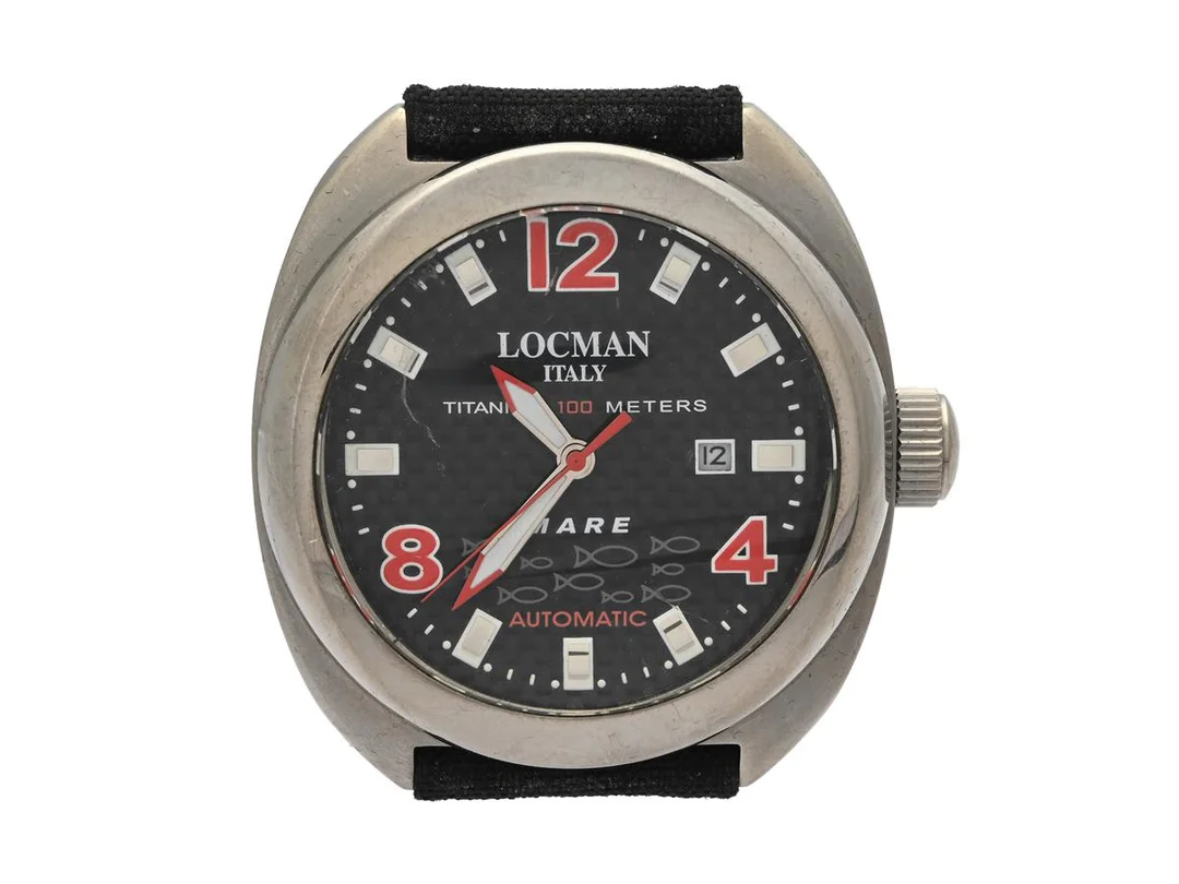 LOCMAN, Italy, Mare (Titanium 100 Meters), Cal Miyota, Serie nr. 5111, Ref nr. 131, herrur, 47 mm, titan, automatisk, mineralglas, datum, corduraband, originalspänne, ca 2007, box. — Klockor/Locman — Kaplans