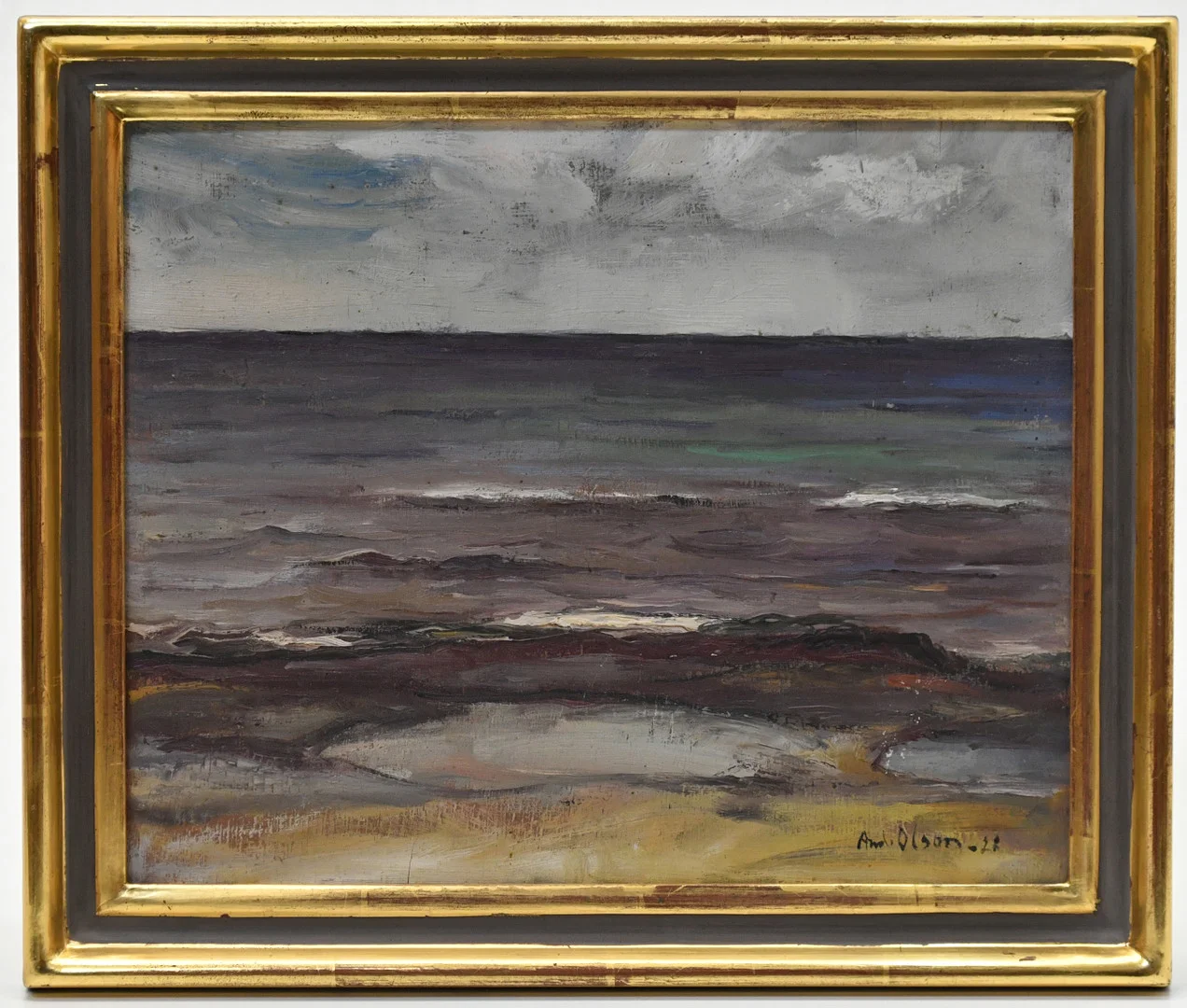 ANDERS OLSON. Vy mot havet. Olja på pannå. — Paintings — Connoisseur Bokauktioner