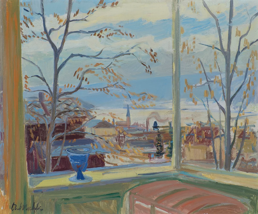 Mæhle, Ole — "Aprildag over Lillehammer" 1951 — Kunst/Maleri — Blomqvist
