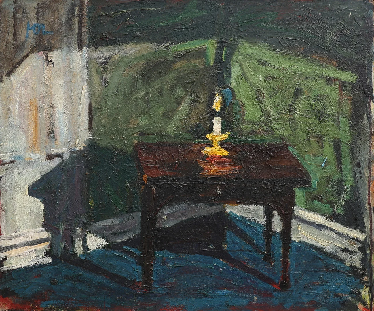 HANS OSVALD LARSSON. INTERIÖR MED TÄNT LJUS PÅ BORD. — Paintings — Crafoord Auktioner Lund