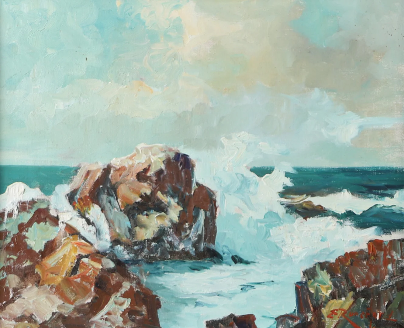 EMIL RUNEFJORD. Kustparti, olja på duk, signerad E. Runefjord. — Paintings — Helsingborgs Auktionskammare