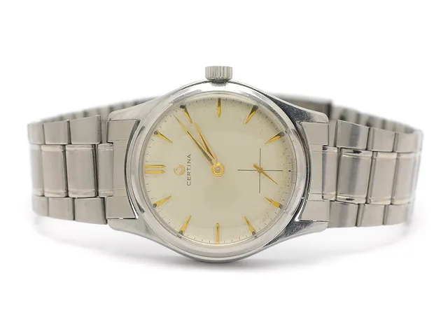 CERTINA, herrur, 33,5 mm, Ref nr. 81101, Boett nr. 3571519, stål, manuell, plexiglas, liten sekundvisare, skadad urtavla, metallänk ej original, ca 1960.