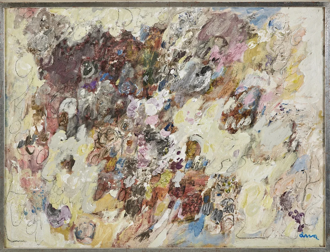 ÅKE WILHELM ANDERSSON (1922-1988). "Blommande landskap", olja på duk/ kol, signerad ÅWA. — Paintings — Stockholms Auktionsverk Magasin 5