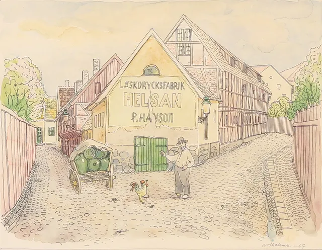 ARNO VIHALEMM (ESTLAND 1911-1990). Motiv från Ystad, blandteknik, signerad och daterad -67.