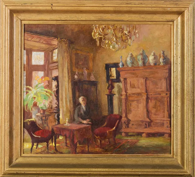 BAGGE, EVA (1871-1964). Interiör, olja på pannå, signerad Eva Bagge, 1935.