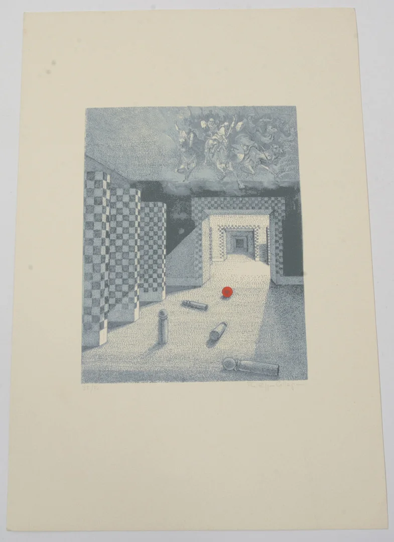 PHILIPPE COLLAGE. Röd boll. Etsning. — Engravings & Prints — Connoisseur Bokauktioner