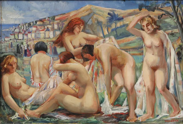 AXEL HAMBORN. Efter badet, olja på duk, signerad.