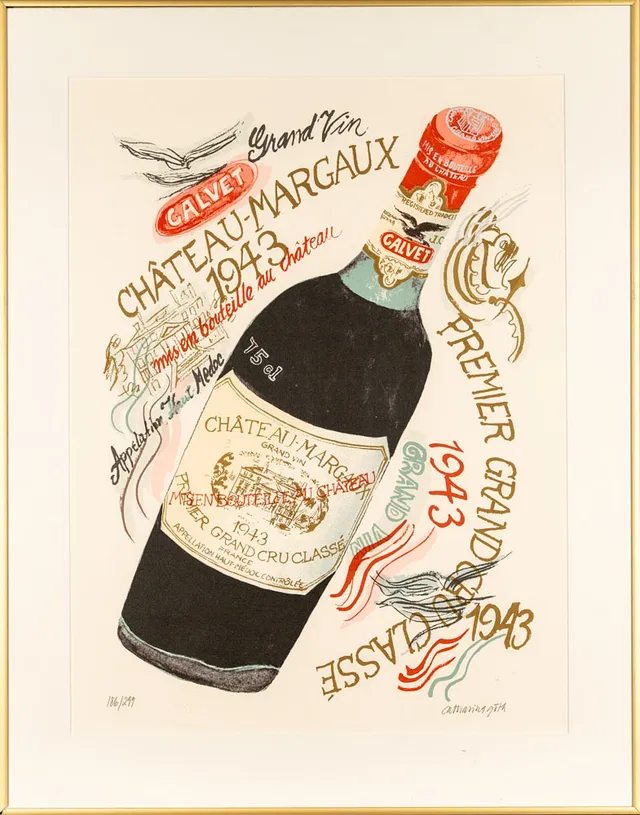 CATHARINA GÖTH. Färglitografi, Chateau-Margaux 1943, Signerad & numrerad 186/299.