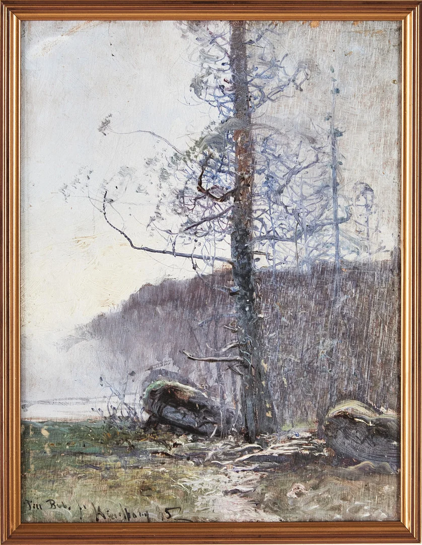 JOHN KINDBORG. Skogsmotiv, olja på pannå, signerad och daterad J Kindborg 85. — Paintings — Stockholms Auktionsverk Magasin 5