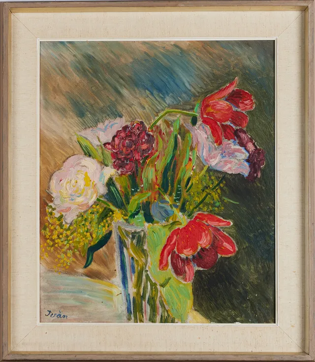 IVAN GRÜNEWALD (1911-1996). Blomsterstilleben, olja på pannå, signerad Ivàn.